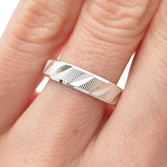 925 Sterling Silver Vintage Diamond-Cut Ribbed Band Ring Size 6.5