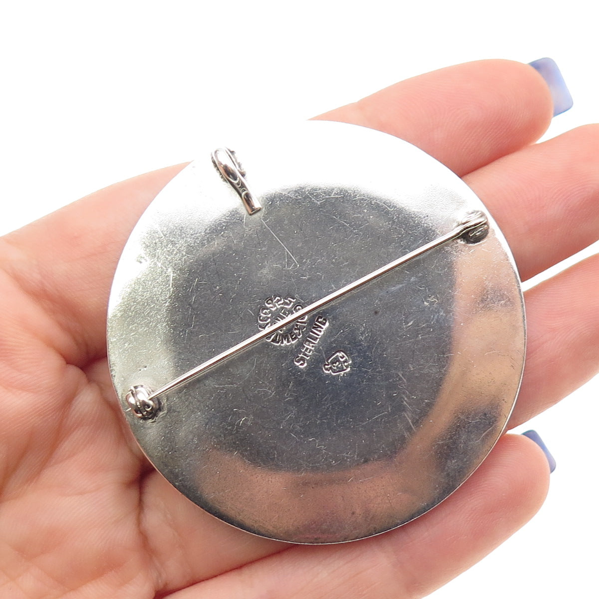 925 Sterling Silver Vintage Mexico Mayan Calendar Oxidized Pin Brooch / Pendant