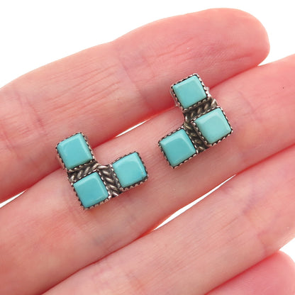 Old Pawn 925 Sterling Silver Vintage Southwestern Kingman Turquoise Earrings