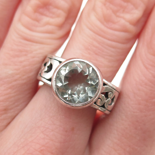 Brighton 925 Sterling Silver Vintage Real Green Amethyst Floral Ring Size 7.25