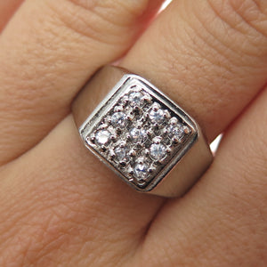925 Sterling Silver Vintage Round-Cut C Z Signet Ring Size 8.75