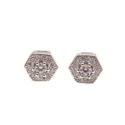 925 Sterling Silver Round-Cut C Z Stud Earrings