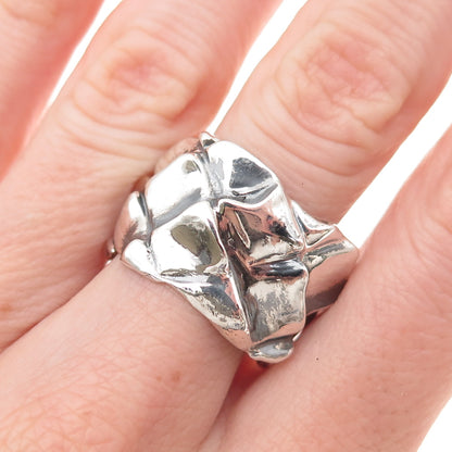 925 Sterling Silver Vintage Modernist Dragon Skin Oxidized Ring Size 9.25
