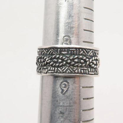 925 Sterling Silver Vintage Ethnic Band Ring Size 8.75
