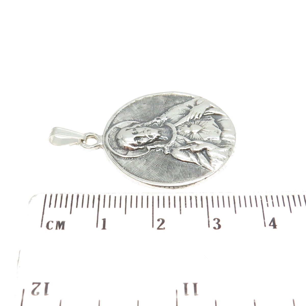 925 Sterling Silver Antique Art Deco Jesus & St. Mary Miraculous Medal Pendant