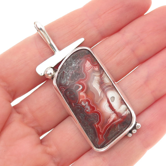 Stanley Bain Navajo Old Pawn 925 Sterling Silver Vintage Agate Tribal Pendant