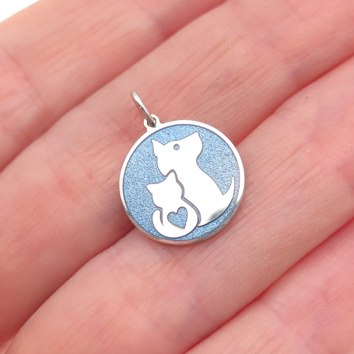 925 Sterling Silver Blue Enamel Cat & Dog Friendship Mini Charm Pendant