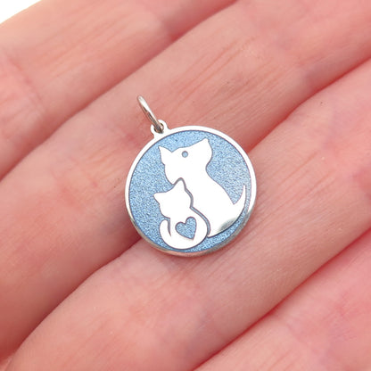 925 Sterling Silver Blue Enamel Cat & Dog Friendship Mini Charm Pendant