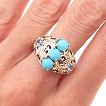 Chuck Clemency Sterling Silver 2-Tone Real Turquoise & Tanzanite Ring Size 8.25