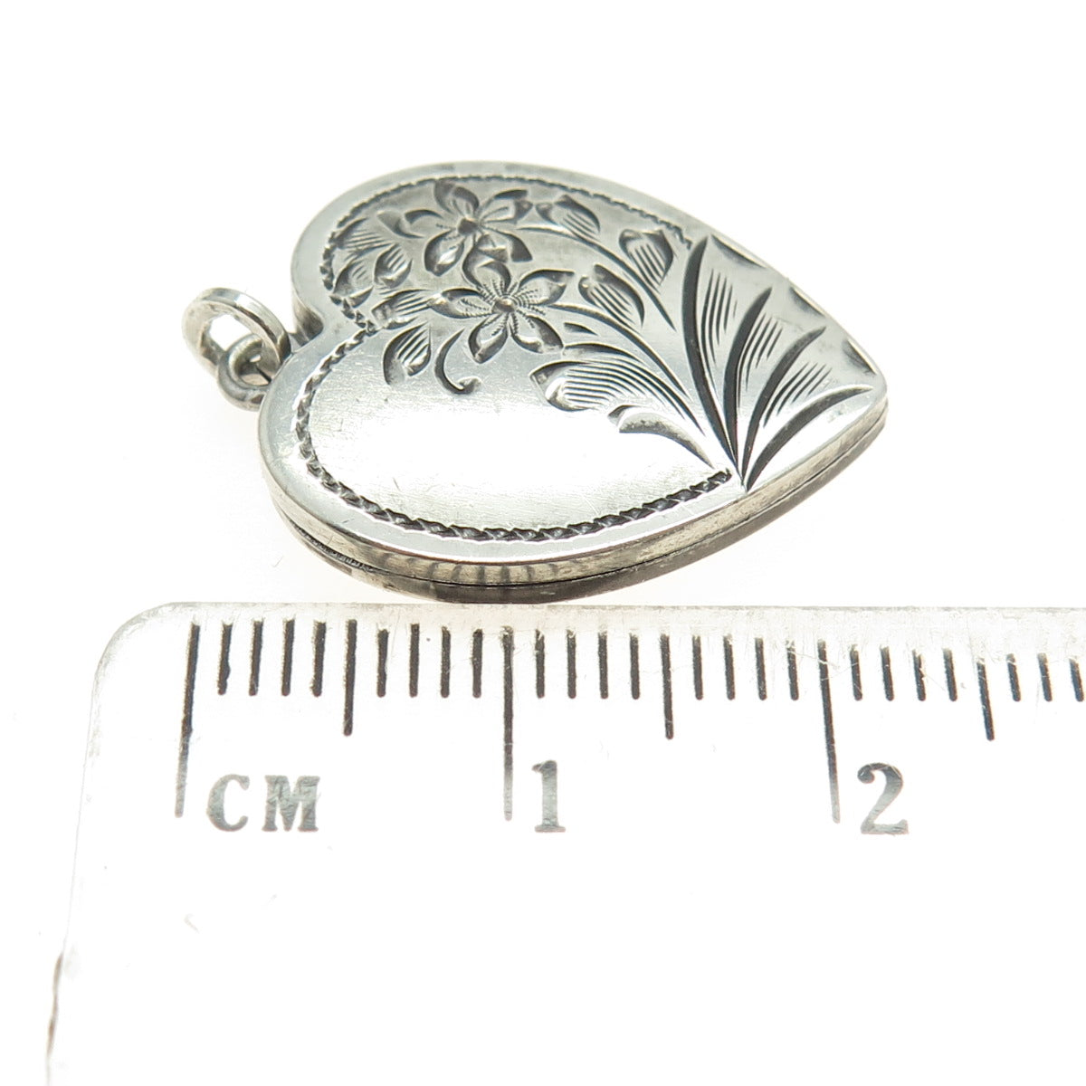 LESTAGE 925 Sterling Silver Antique Art Deco Engraved Heart Locket Pendant