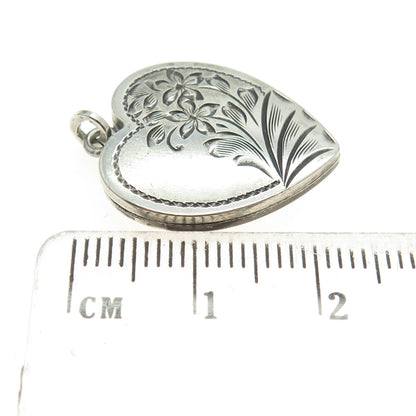 LESTAGE 925 Sterling Silver Antique Art Deco Engraved Heart Locket Pendant