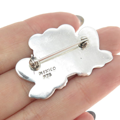 925 Sterling Silver Vintage Mexico Frog Heart Lucky Pin Brooch