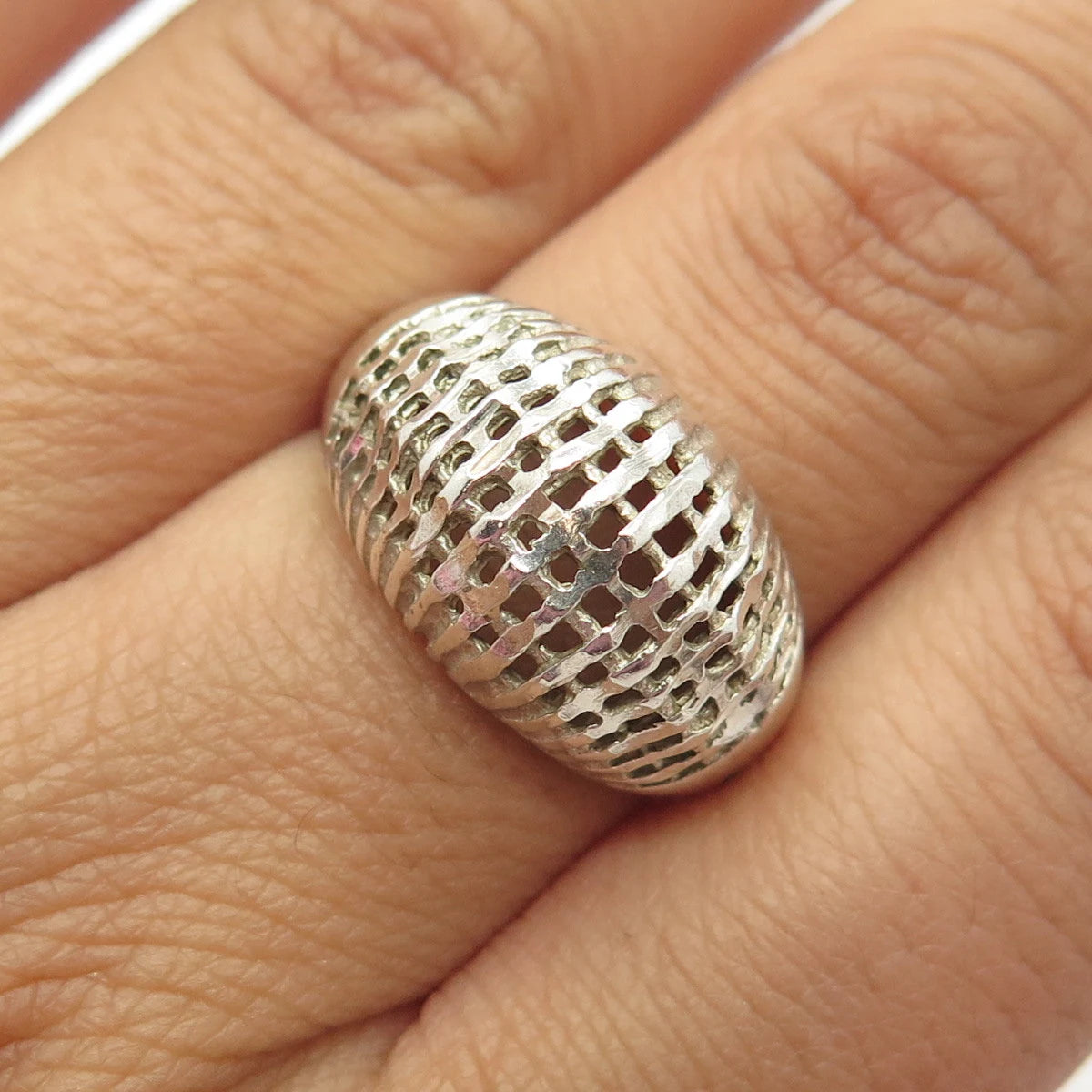 925 Sterling Silver Vintage OTC Cage Domed Ring Size 8