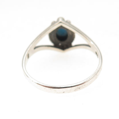 925 Sterling Silver Vintage Real Turquoise Oxidized Ring Size 8