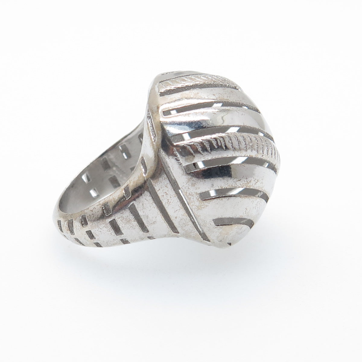 925 Sterling Silver Italy Modernist Ribbed Dome Ring Size 7.5