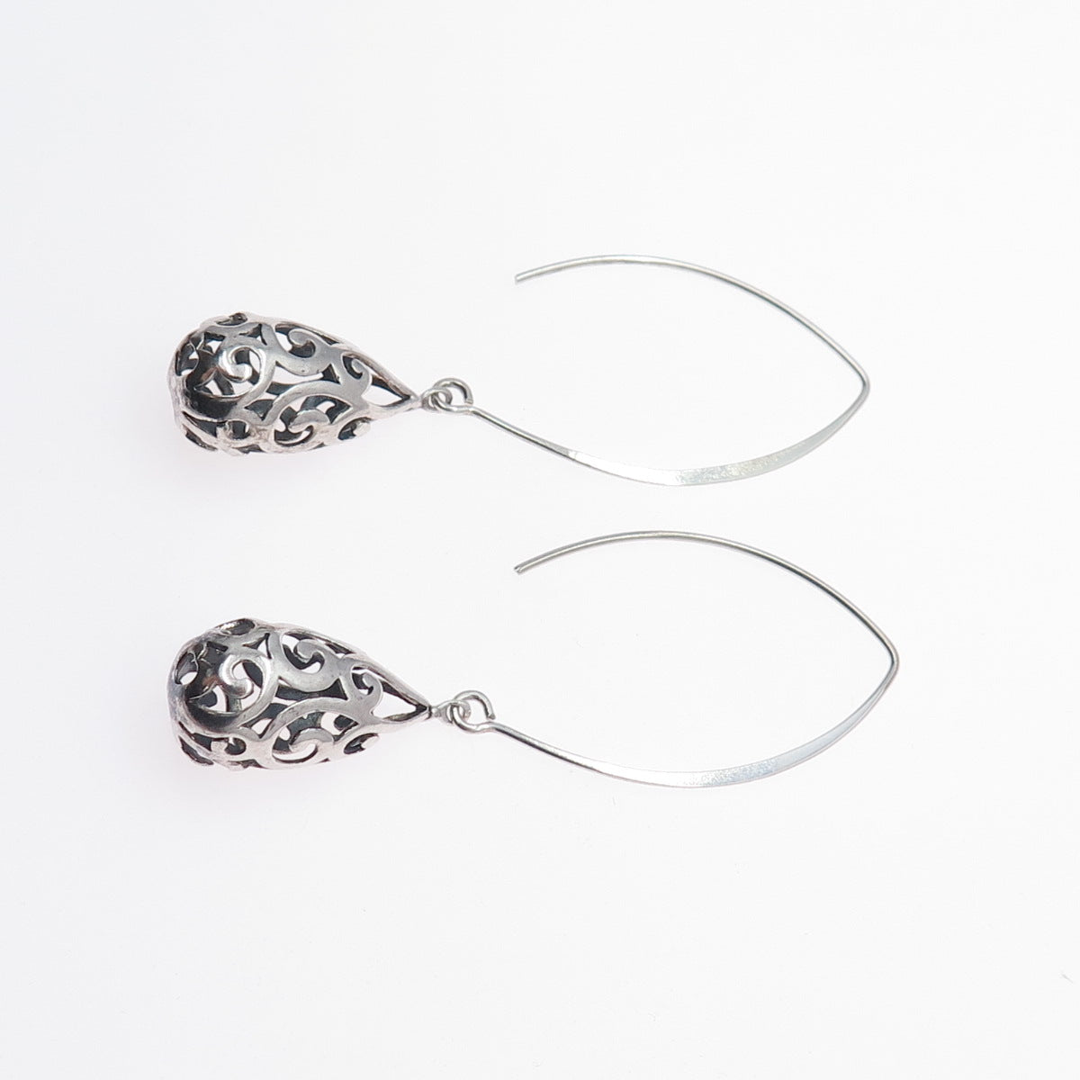 925 Sterling Silver Vintage Swirl Teardrop Dangle Earrings