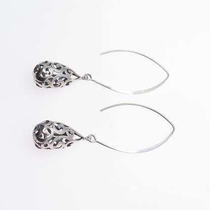 925 Sterling Silver Vintage Swirl Teardrop Dangle Earrings