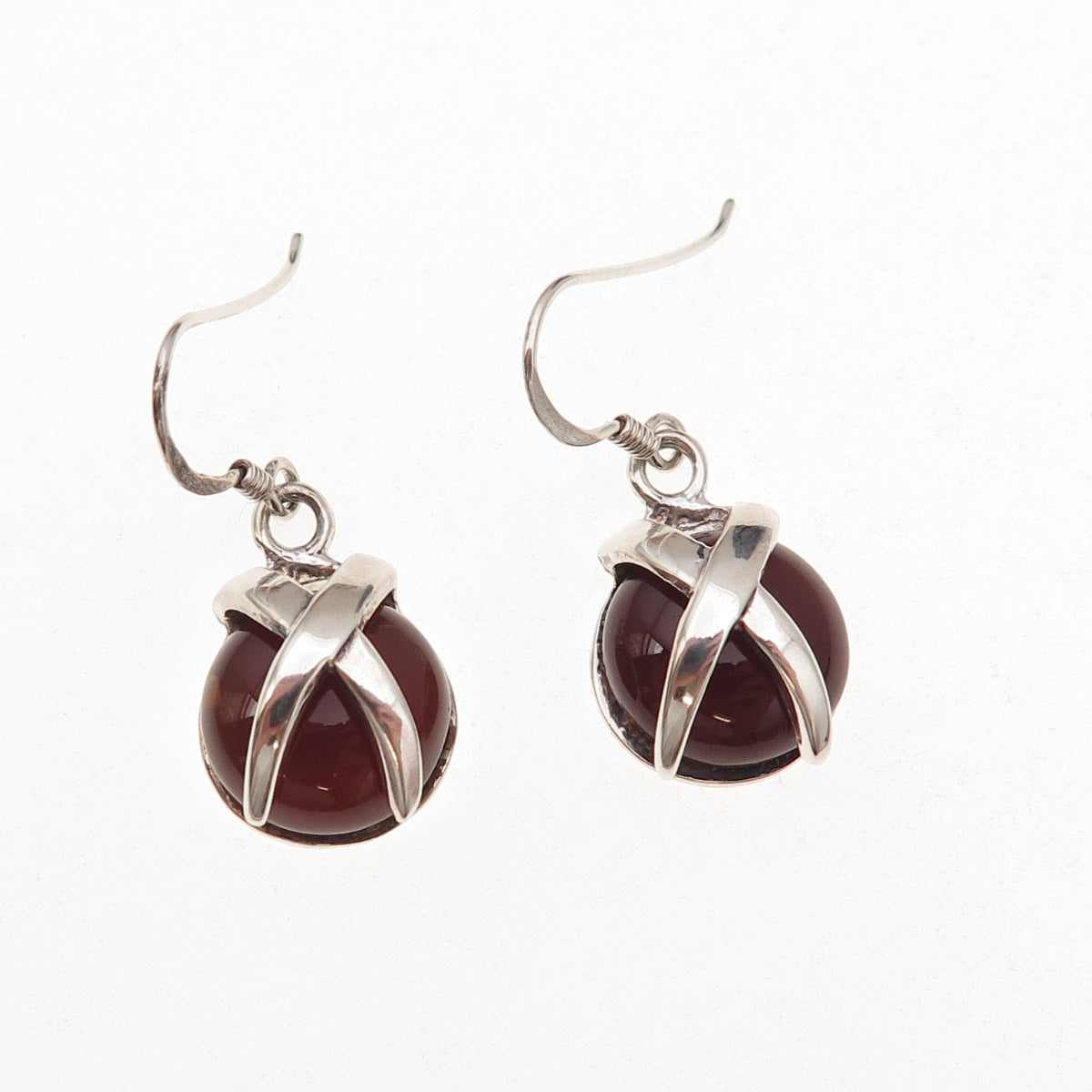 925 Sterling Silver Vintage Real Carnelian Modernist X-Shape Dangle Earrings