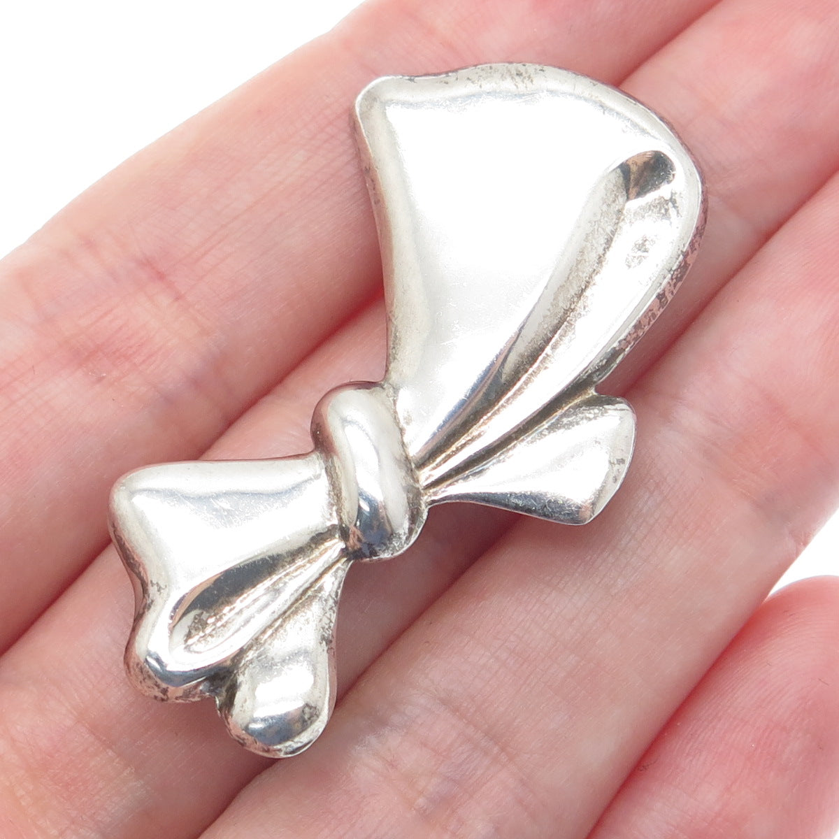 925 Sterling Silver Vintage Puffy Ribbon Bow Pin Brooch