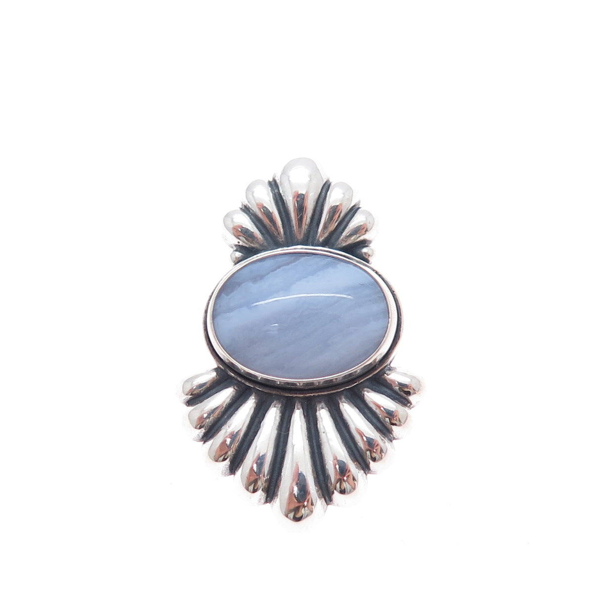 CAROLYN POLLACK Sterling Silver Vintage Real Lace Agate Oxidized Slide Pendant