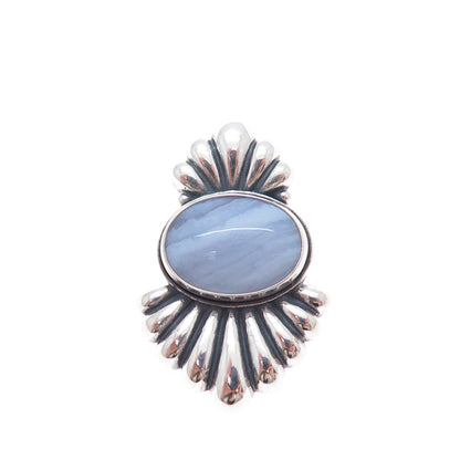 CAROLYN POLLACK Sterling Silver Vintage Real Lace Agate Oxidized Slide Pendant
