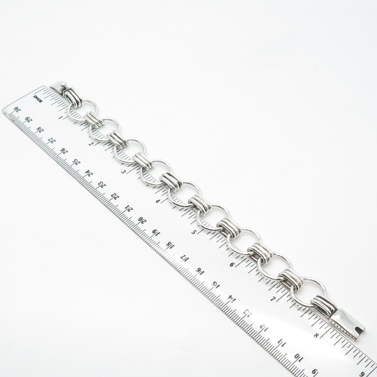 925 Sterling Silver Vintage Mexico Modernist Link Bracelet 7.5"