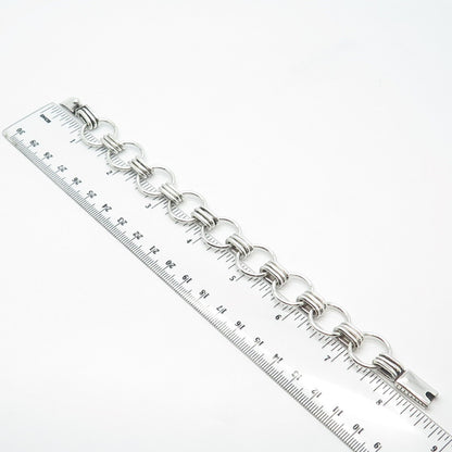 925 Sterling Silver Vintage Mexico Modernist Link Bracelet 7.5"