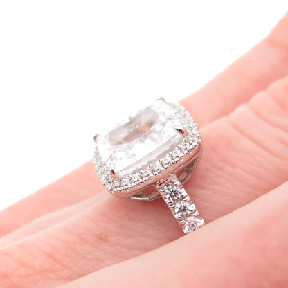 DSMK 925 Sterling Silver Cushion & Round-Cut C Z Engagement Ring Size 5