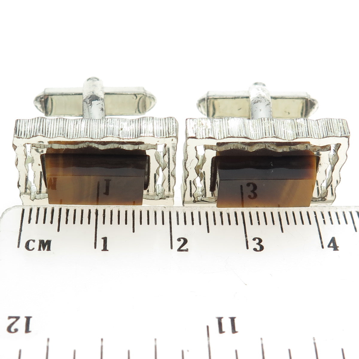 835 Silver Vintage S+F Germany Real Tiger Eye Modernist Cufflinks #172