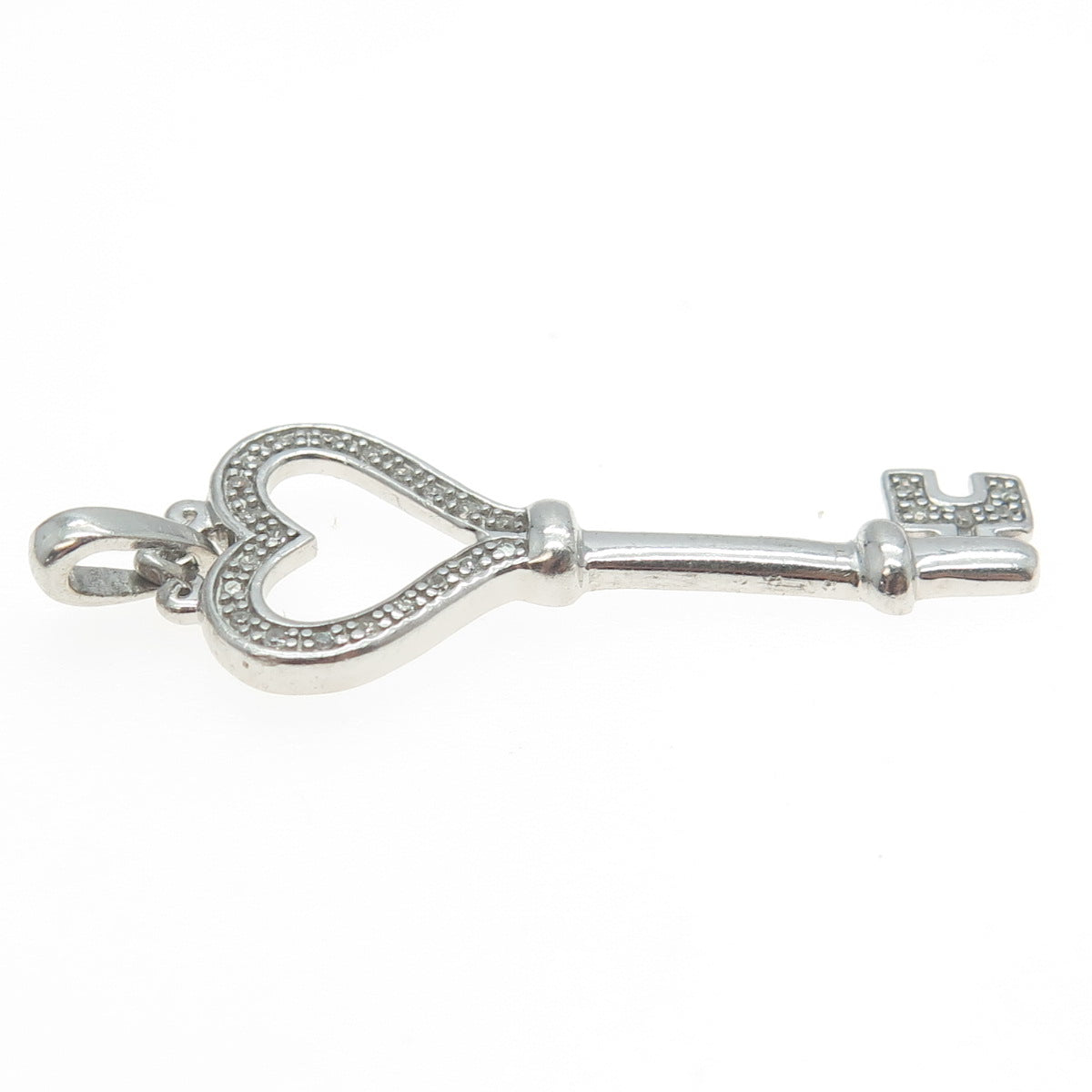 925 Sterling Silver Real Round-Cut Diamond Love Key Heart Pendant