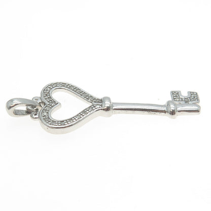 925 Sterling Silver Real Round-Cut Diamond Love Key Heart Pendant