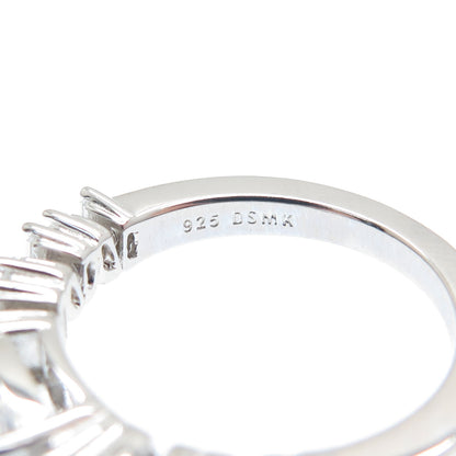 DSMK 925 Sterling Silver Real White Topaz Gem & C Z Half Eternity Ring Size 7.25