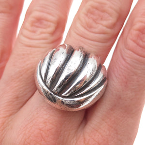925 Sterling Silver Vintage Modernist Seashell Oxidized Ring Size 10