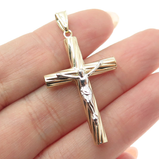 14K Yellow & White Gold Crucifix Cross Religious Charm Pendant