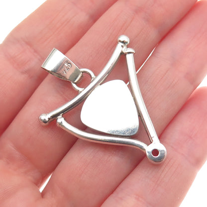 925 Sterling Silver Vintage Real Abalone Shell & Red Garnet Modernist Pendant