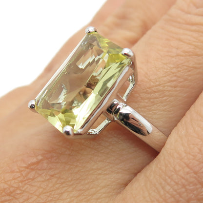 KN Kajal Naina 925 Sterling Silver Real Emerald-Cut Citrine Ring Size 11