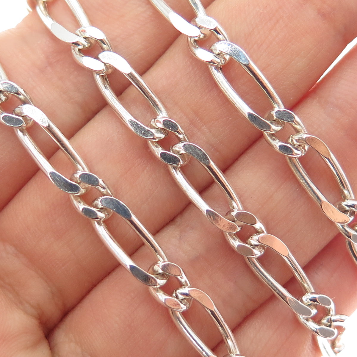 925 Sterling Silver Vintage Mexico Figaro Chain Necklace 28"