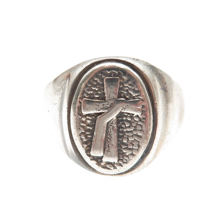 925 Sterling Silver Vintage Cross Oxidized Signet Ring Size 11.5