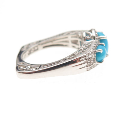 D'Joy 925 Sterling Silver Real Sleeping Beaty Turquoise White Topaz Ring Size 8