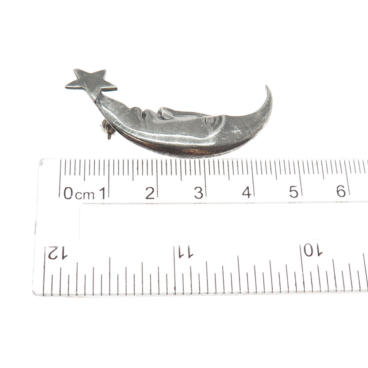 BOMA 925 Sterling Silver Vintage Crescent & Star Man in the Moon Pin Brooch