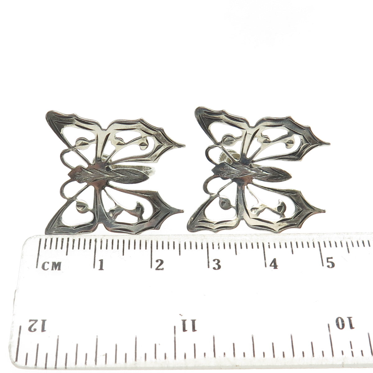 925 Sterling Silver Antique Art Deco Butterfly Screw Back Earrings