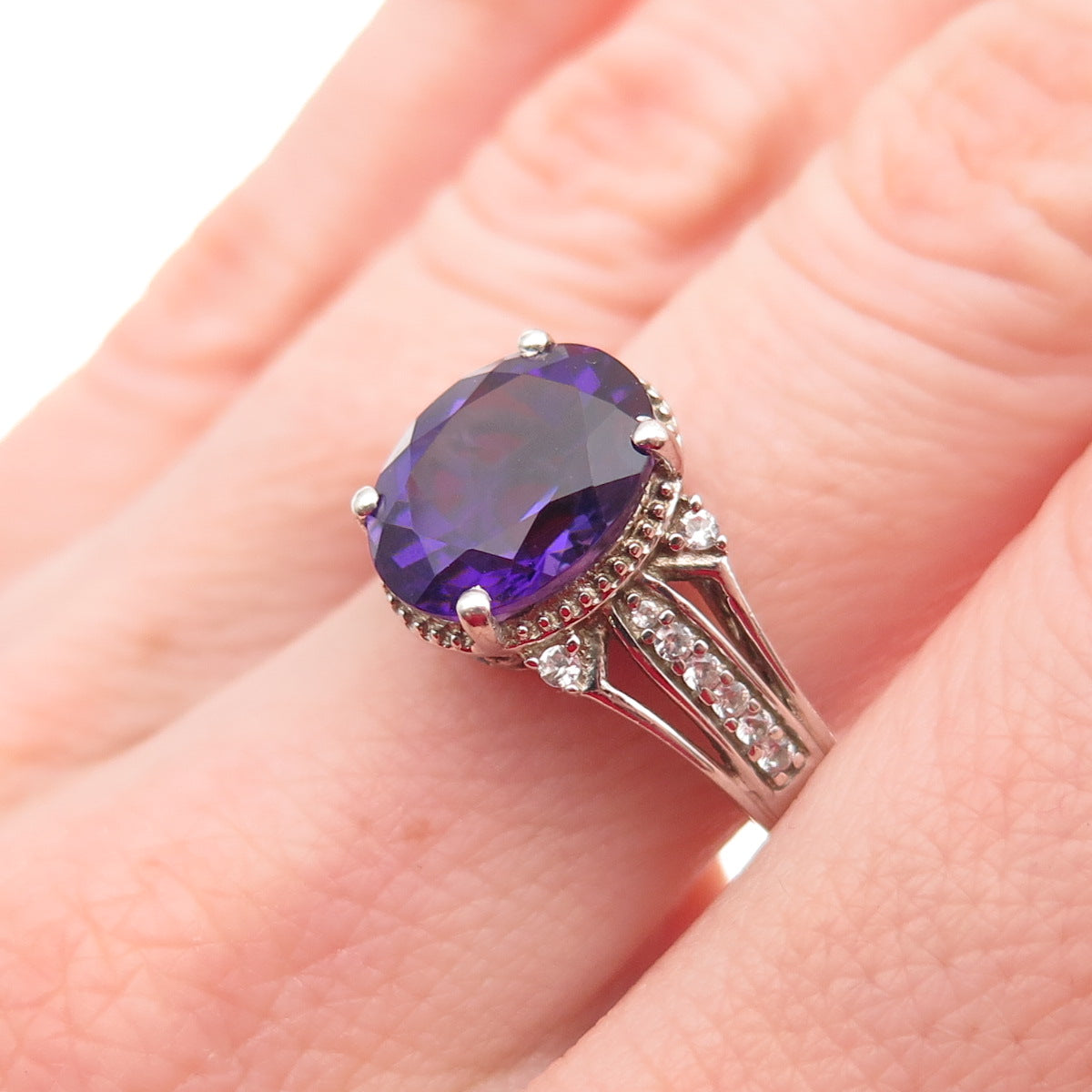 Chuck Clemency 925 Sterling Silver Real Amethyst & White Topaz Ring Size 7