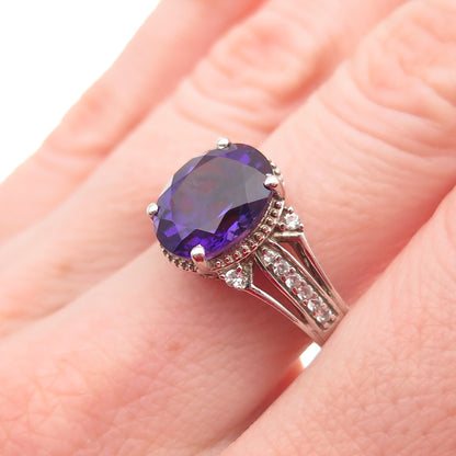 Chuck Clemency 925 Sterling Silver Real Amethyst & White Topaz Ring Size 7