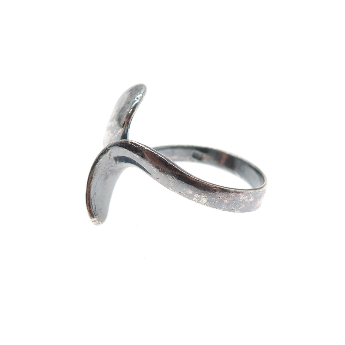 925 Sterling Silver Vintage Modernist Bypass Oxidized Ring Size 8