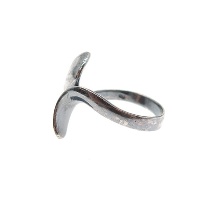 925 Sterling Silver Vintage Modernist Bypass Oxidized Ring Size 8