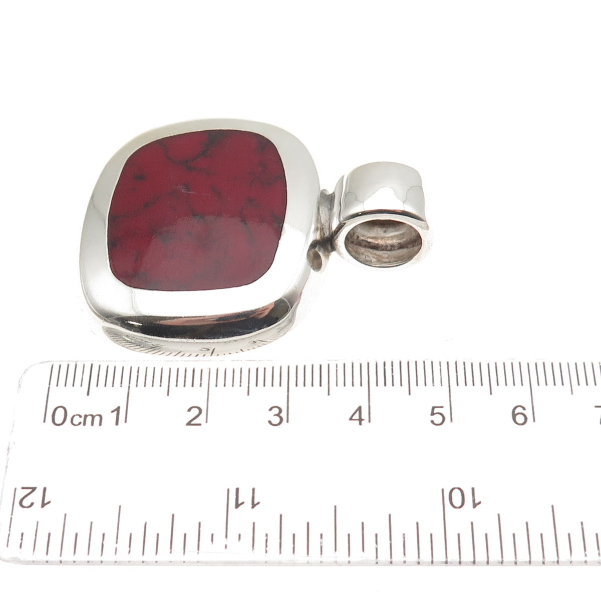 925 Sterling Silver Vintage Real Red Jasper Modernist Pendant