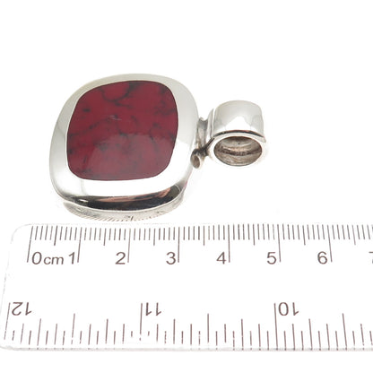 925 Sterling Silver Vintage Real Red Jasper Modernist Pendant