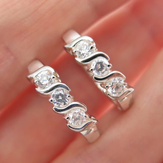 925 Sterling Silver Round-Cut C Z Hoop Earrings