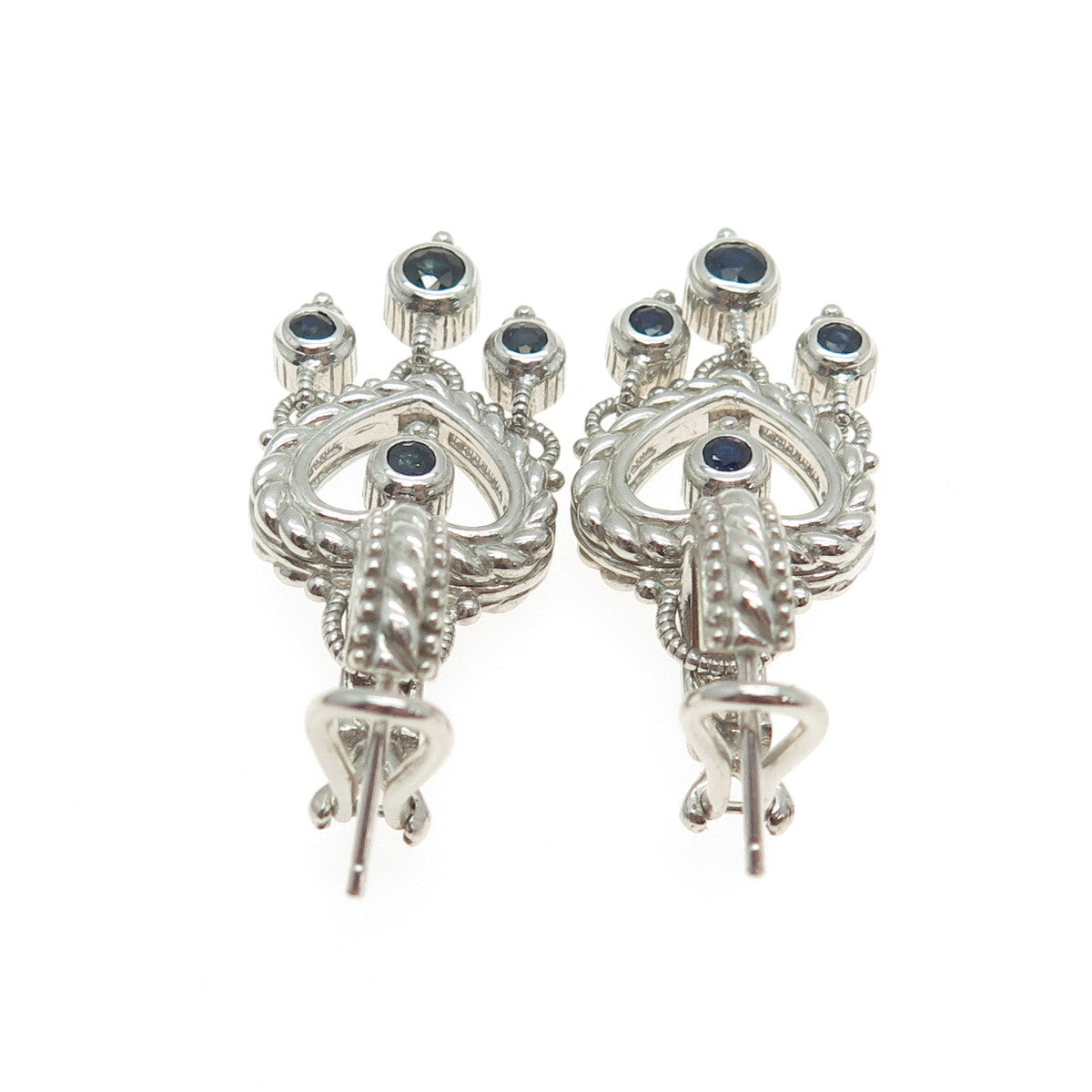 JUDITH RIPKA 925 Sterling Silver Real Sapphire Heart Charm Omega Back Earrings