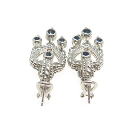 JUDITH RIPKA 925 Sterling Silver Real Sapphire Heart Charm Omega Back Earrings